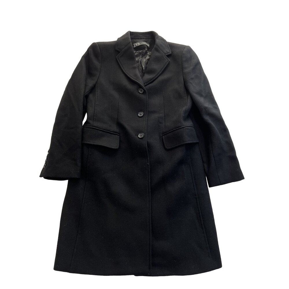 ZARA Manteco Italian Fabric Wool Blend Coat in Black